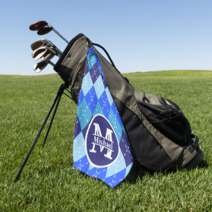 Serviette De Golf Nuances de bleu Argyle Sporty Preppy Personnalisé