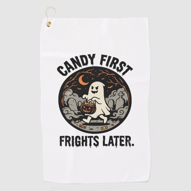 Serviette De Golf Nuit des terreurs de bonbons d'Halloween (Devant)
