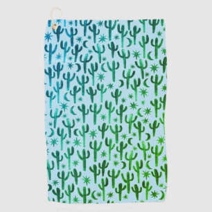 Serviette De Golf Nuit Désert Saguaro Cactus Aquarelle Ombre Vert