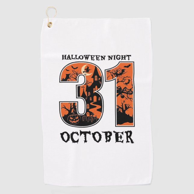 Serviette De Golf Nuit d'Halloween Maison Hantée d'Octobre Sorcière  (Devant)