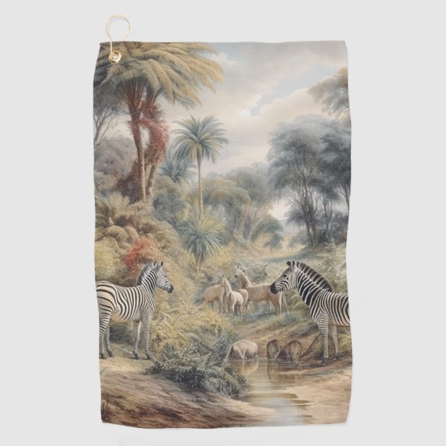 Serviette De Golf Oasis des Zèbres & Rassemblement des Lionnes Botan (Devant)