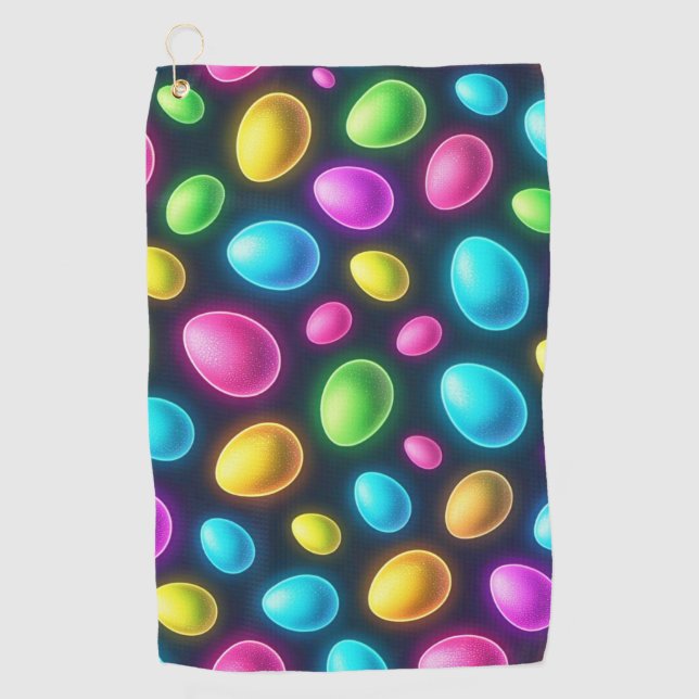 Serviette De Golf Oeuf de Pâques/printemps de couleur vive/néon (Devant)