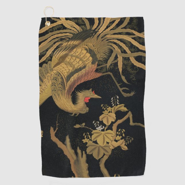 Serviette De Golf Oiseau de coq d'or Classique japonais Antique (Devant)
