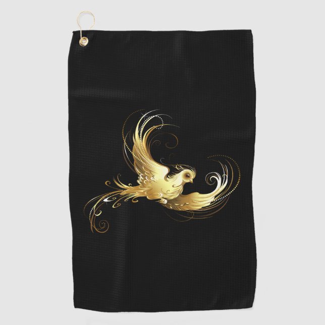 Serviette De Golf Oiseau d'or sur Arrière - plan noir (Devant)