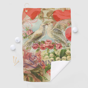 Serviette De Golf Oiseaux de l'amour Vintage Antique Cœur
