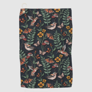 Serviette De Golf Oiseaux du jardin foncé et papillons