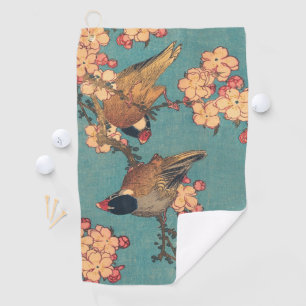 Serviette De Golf Oiseaux Fleurs Hokusai Art Japonais