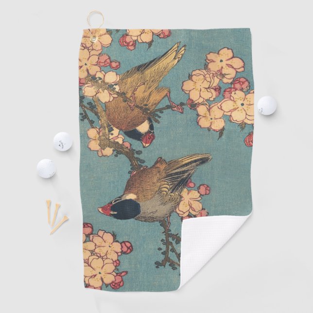 Serviette De Golf Oiseaux Fleurs Hokusai Art Japonais (En situation)