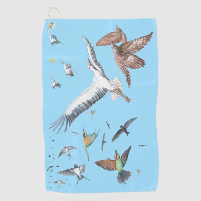 Serviette De Golf Oiseaux migrateurs traçant leurs vols Illustration (Devant)