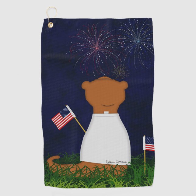 Serviette De Golf Oliver Le Otter Regarde Les Feux D'Oeuvre (Devant)
