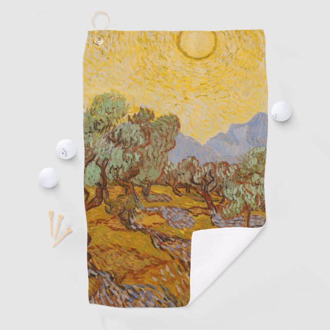 Serviette De Golf Oliviers de Van Gogh Ciel Soleil Jaune (En situation)