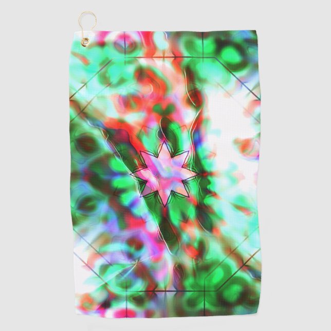 Serviette De Golf Ombres étoilées sur des taches vertes fleuries, ro (Devant)