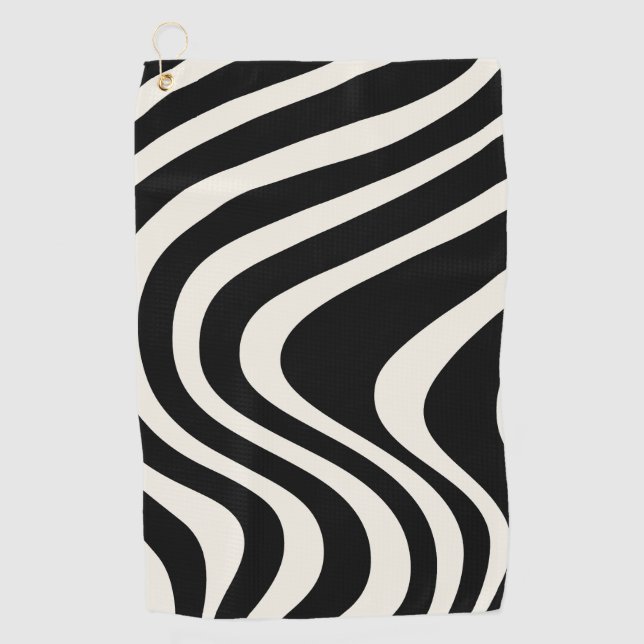 Serviette De Golf Ondes de style rétro noir et blanc (Devant)