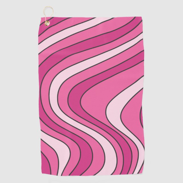 Serviette De Golf Ondes de style rétro rose (Devant)