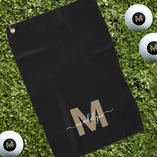 Serviette De Golf Or Noir Monogramme Nom Initial