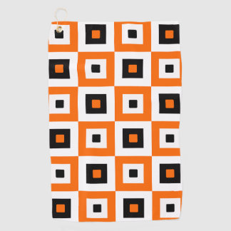 Serviette De Golf Orange Black White Checkered Squares Pattern