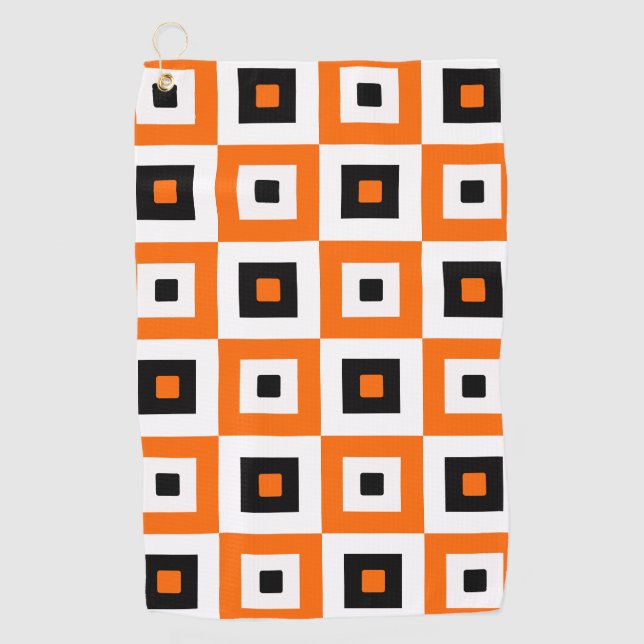 Serviette De Golf Orange Black White Checkered Squares Pattern (Devant)