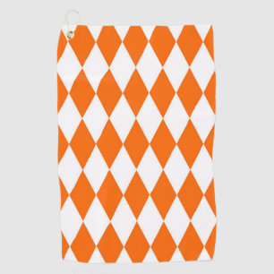 Serviette De Golf Orange blanc Arlequin Diamants Checkers Design