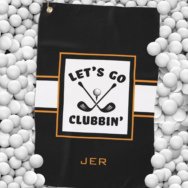 Serviette De Golf Orange noir Monogramme Allons en boite (Créateur téléchargé)
