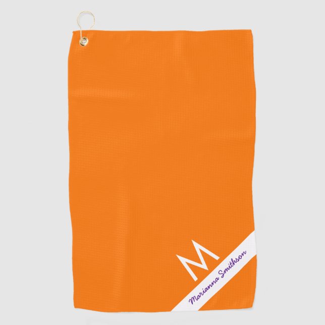 Serviette De Golf Orange Purple Monogramme Nom Moderne Personnalisé (Devant)