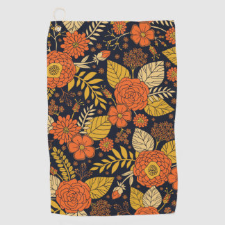 Serviette De Golf Orange rétro, Jaune & Marine Floral 