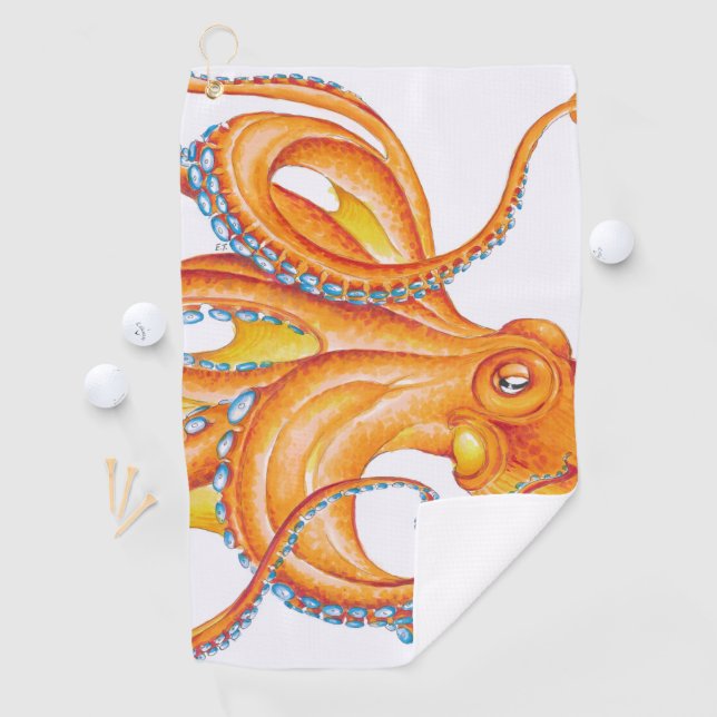 Serviette De Golf Orange Rouge Kraken Octopus Danse d'Art (En situation)