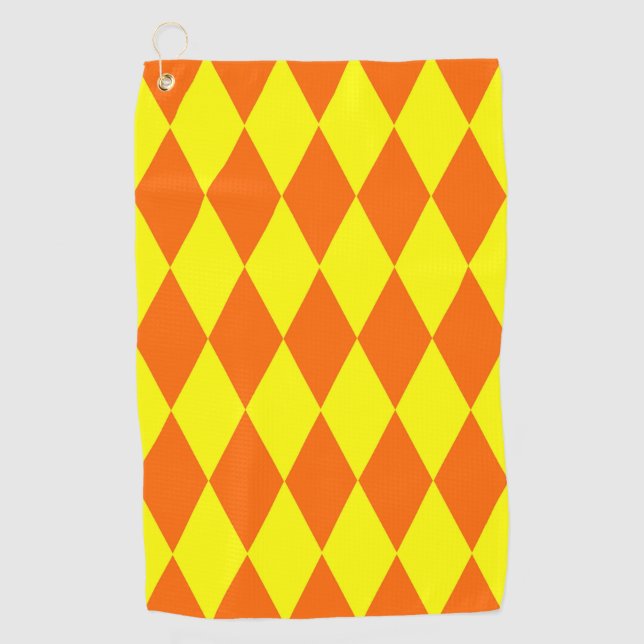 Serviette De Golf Orange Yellow Harlequin Checkered Design  (Devant)