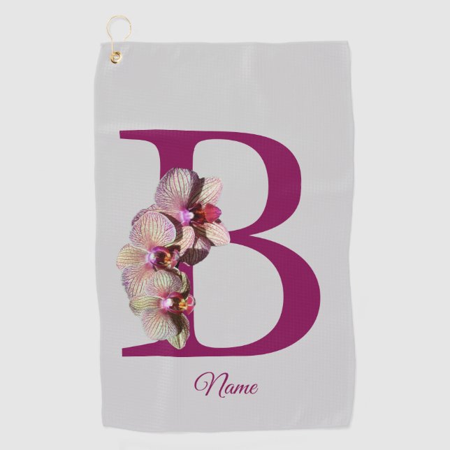 Serviette De Golf Orchidée Élégant Monogramme Initiale B Personnalis (Devant)