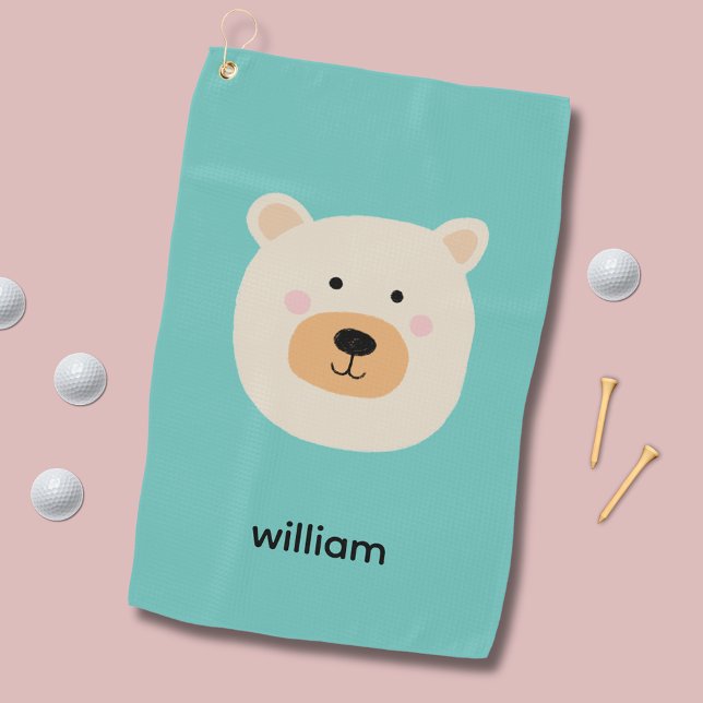 Serviette De Golf Ours blanc mignon (Cute white bear golf towel.  Customize with your own name, initials or choice of text.)