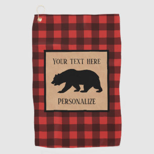 Serviette De Golf Ours Noir Sur Un Plaid Rouge Et Noir Personnalisé