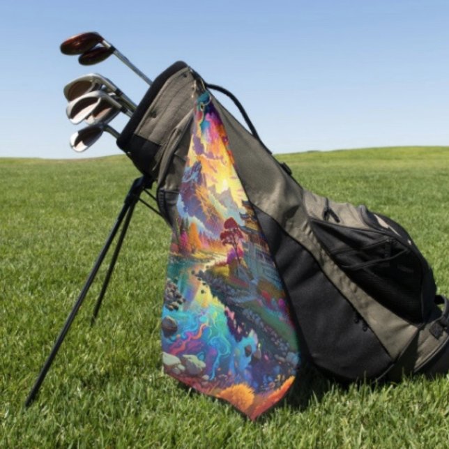 Serviette De Golf Pagode et paysage coloré  ( Pagoda Landscape Golf Towel  poly blend D: 16" x 24". Grommet brass plated hook. Machine washable.)