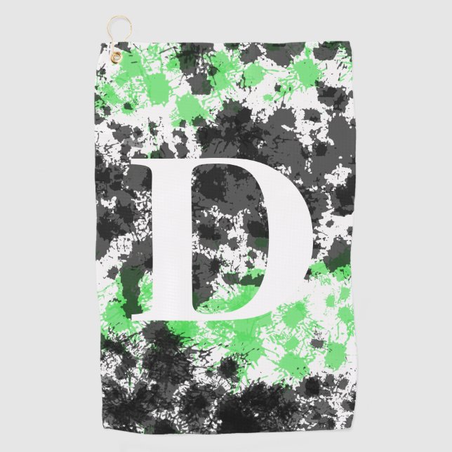 Serviette De Golf Paint Splatter Green Black Monogrammed Golf Servie (Devant)