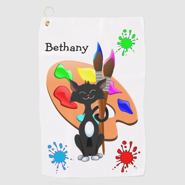Serviette De Golf Palette Tuxedo Chat Et Peinture (Devant)
