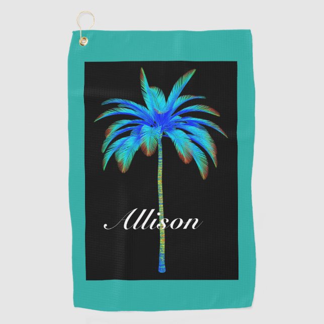Serviette De Golf Palm Tree Tropical Turquoise Personnalisé (Devant)