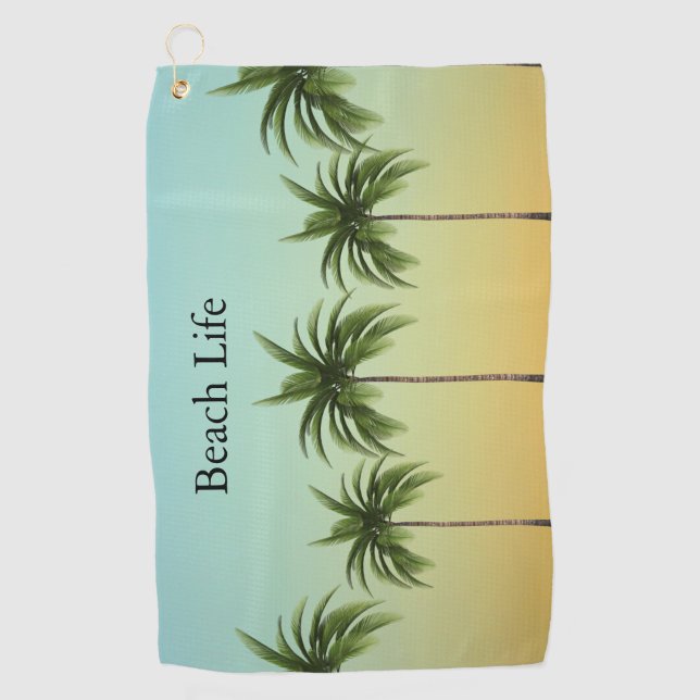 Serviette De Golf Palmiers en rang, vie sur la plage (Devant)