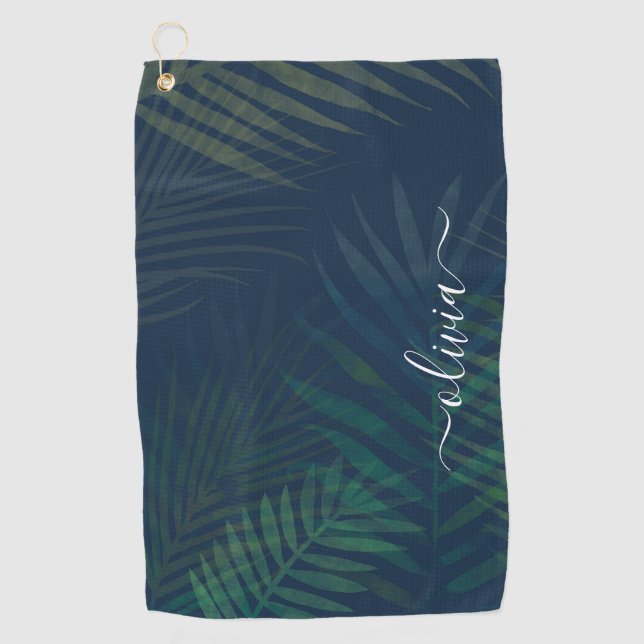 Serviette De Golf Palmiers vert foncé motif feuille (Devant)