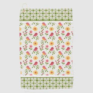 Serviette De Golf Panneau Retro Pink Spring Birds