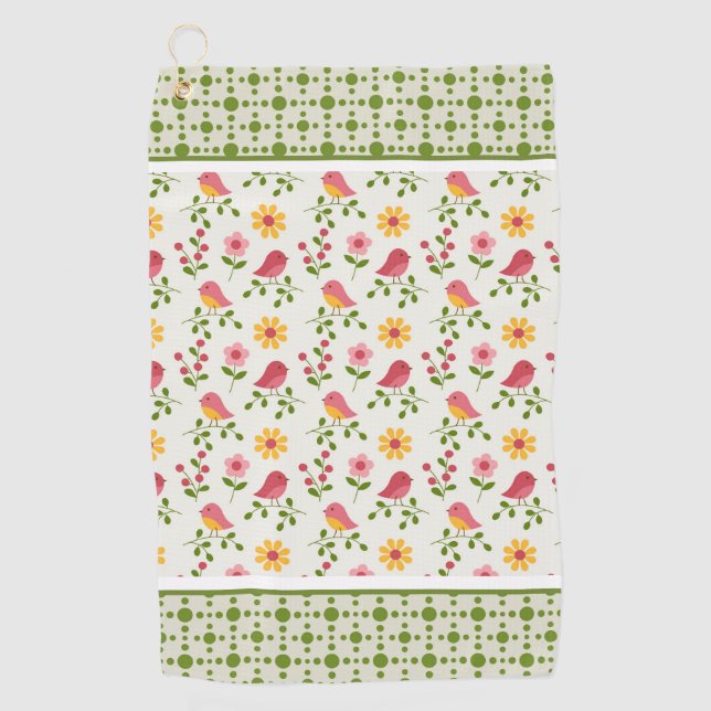Serviette De Golf Panneau Retro Pink Spring Birds (Devant)
