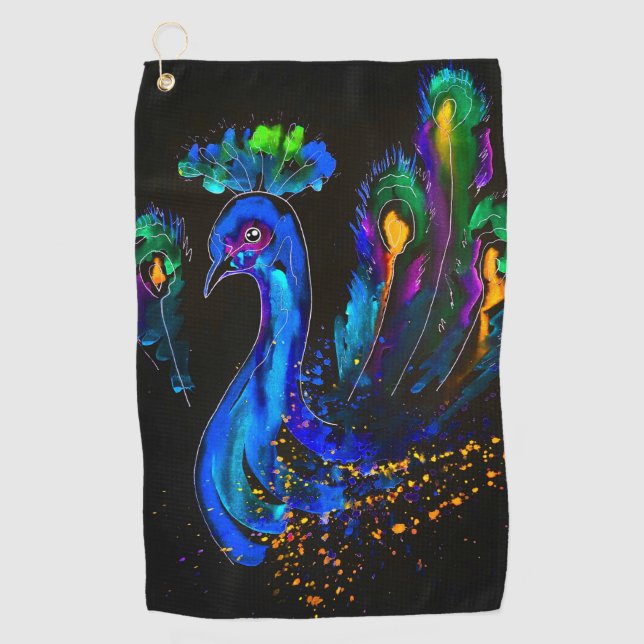 Serviette De Golf Paon fantaisiste peint (Devant)
