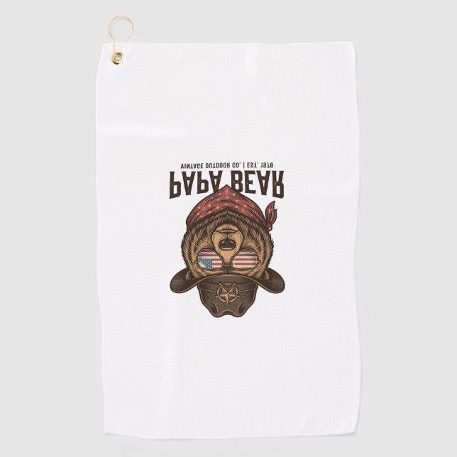 Serviette De Golf Papa Bear Cowboy Bear Patriotic Vintage Vector Des (Devant)