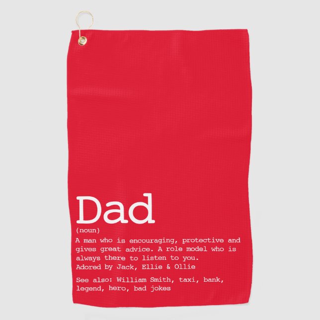 Serviette De Golf Papa Définition Fun Rouge Personnalisé (Devant)