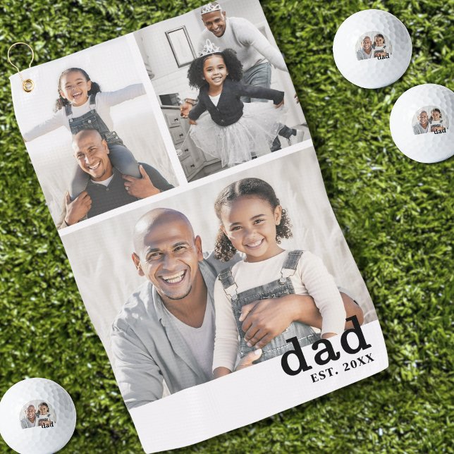 Serviette De Golf Papa Photo Noir Blanc (Dad Photo Collage Father Golf Towel)