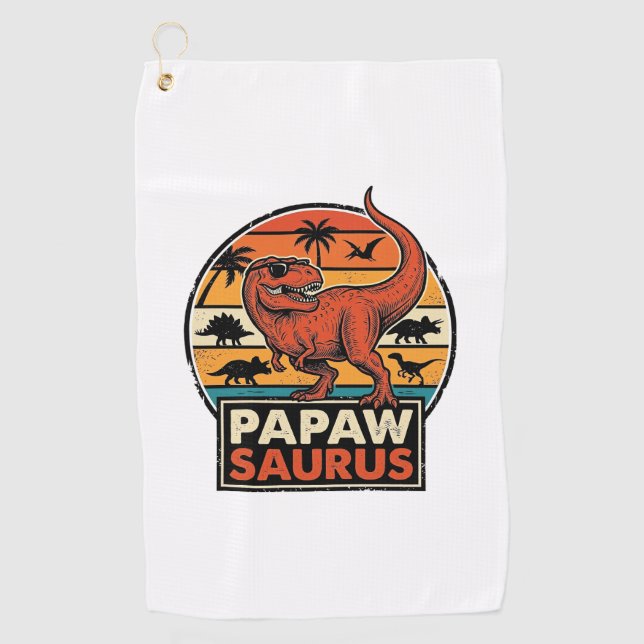 Serviette De Golf Papawsaurus Rétro Dinosaure Coucher de Soleil Vect (Devant)