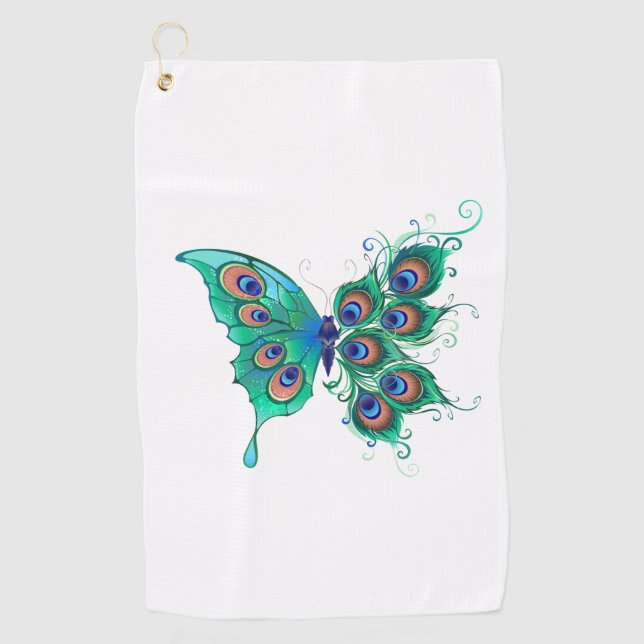 Serviette De Golf Papillon aux plumes de paon vert (Devant)