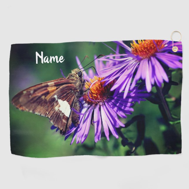 Serviette De Golf Papillon Belle Dame Aster Fleur Personnalisée (Horizontal)