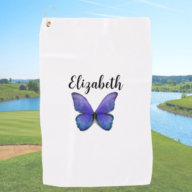 Serviette de golf papillon bleu joli nom personnal (Créateur téléchargé)