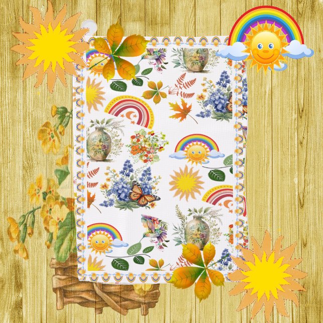 Serviette De Golf Papillon du jardin de printemps Arc en ciel Vert s (Spring Garden Butterfly Rainbow Sunshine Greenery Golf Towel)