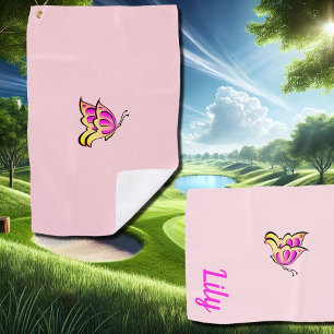 Serviette De Golf papillon rose - ajouter un nom