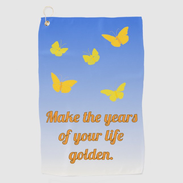 Serviette De Golf Papillons dorés avec texte (Devant)