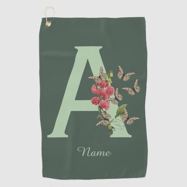 Serviette De Golf Papillons Pois de Senteur Monogramme Initiale A Vo (Devant)